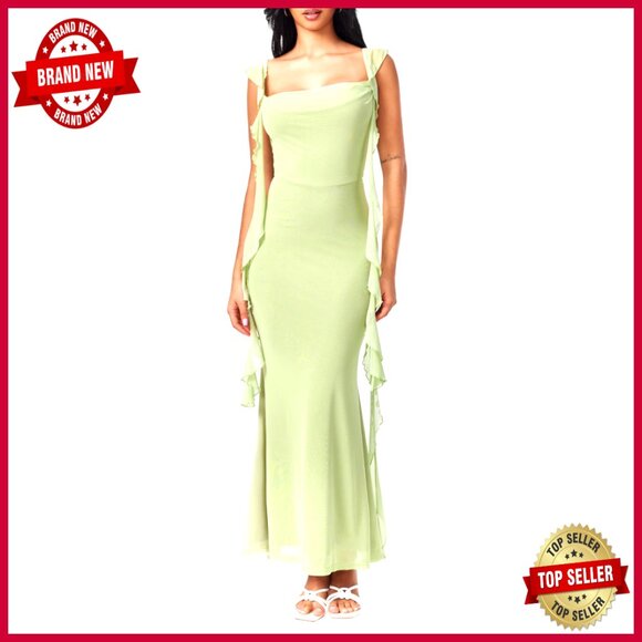 Dresses & Skirts - Elegant Mesh Ruffle Maxi Dress Formal Wedding Guest Sleeveless Cocktail